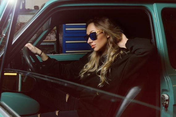 #OhSoRetro Blue Lensed Bamboo Armed Sunglasses - Image 4