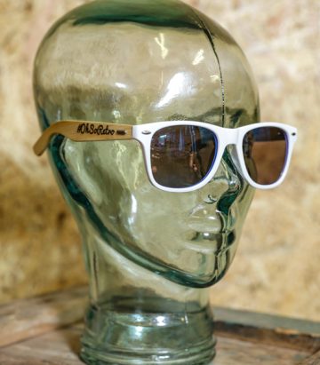 #OhSoRetro White Framed Blue Lensed Bamboo Armed Sunglasses