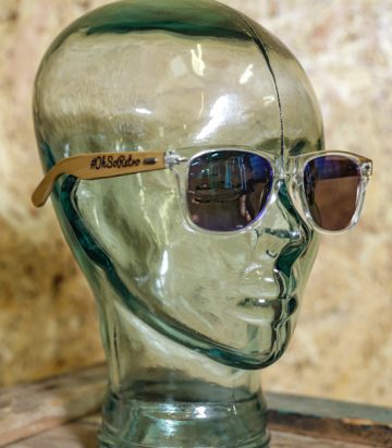 #OhSoRetro Clear Frame Blue Lensed Bamboo Armed Sunglasses