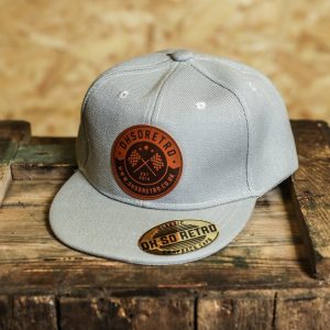 Kids Brown Leather Round Patch Snapback (Black/Grey/Pink)