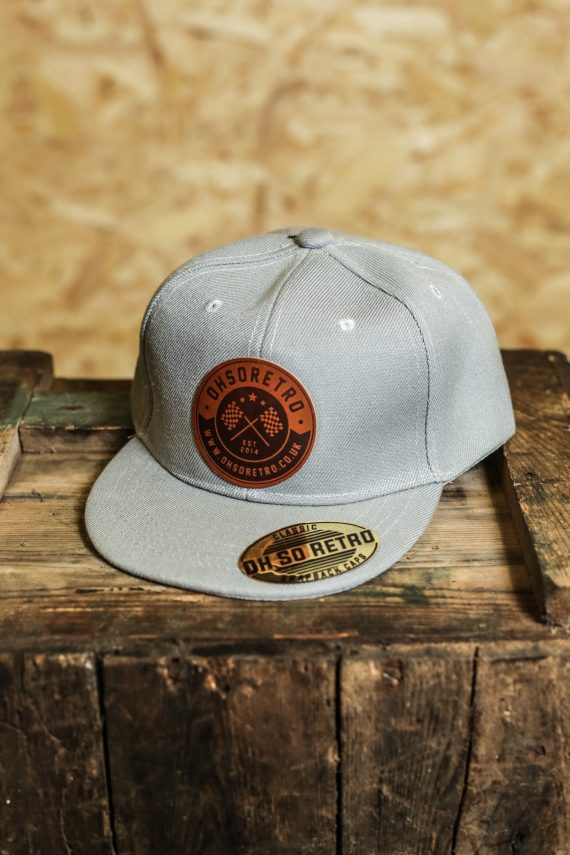 Kids Brown Leather Round Patch Snapback (Black/Grey/Pink)