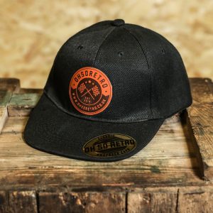 Kids Brown Leather Round Patch Snapback (Black/Grey/Pink) - Image 2