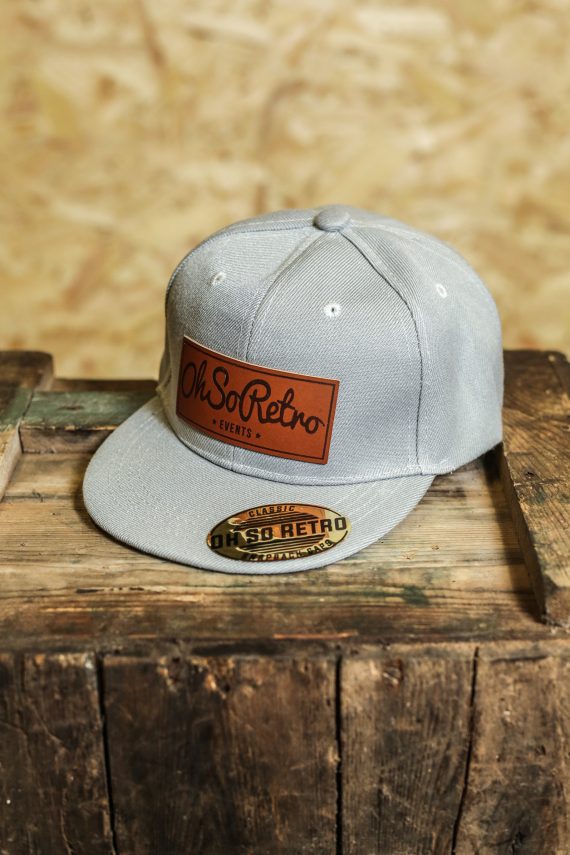 Kids Brown Leather Rectangle Patch Snapback (Black/Grey/Pink) - Image 2