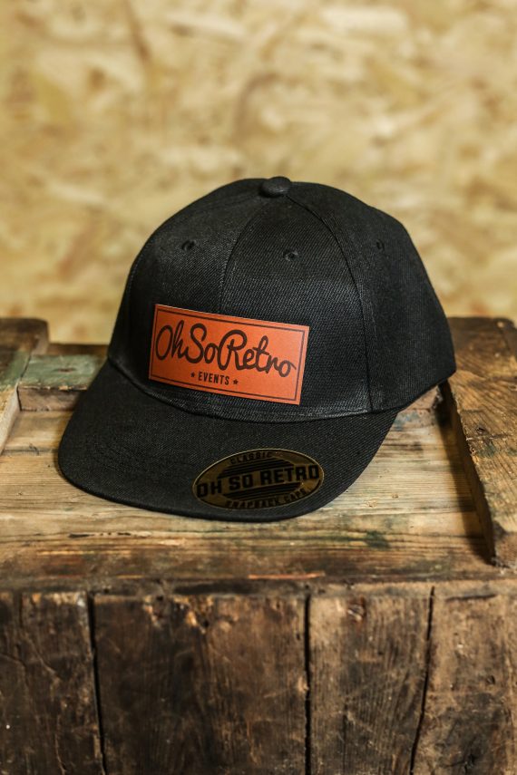 Kids Brown Leather Rectangle Patch Snapback (Black/Grey/Pink) - Image 3