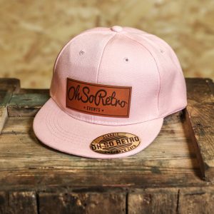 Kids Brown Leather Rectangle Patch Snapback (Black/Grey/Pink)