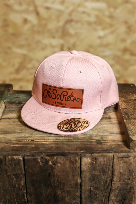 Kids Brown Leather Rectangle Patch Snapback (Black/Grey/Pink)