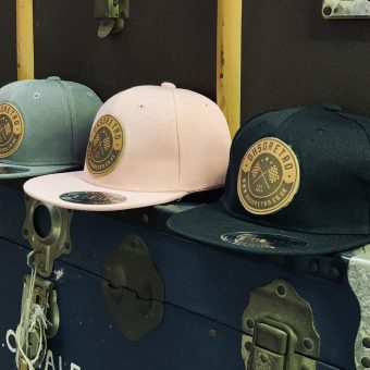 Kids Brown Leather Round Patch Snapback (Black/Grey/Pink) - Image 3
