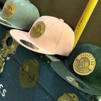 Kids Brown Leather Round Patch Snapback (Black/Grey/Pink) - Image 4