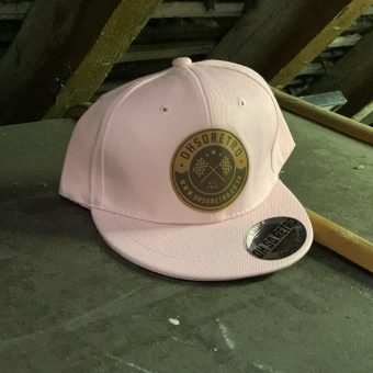 Kids Brown Leather Round Patch Snapback (Black/Grey/Pink) - Image 5