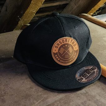 Kids Brown Leather Round Patch Snapback (Black/Grey/Pink) - Image 7