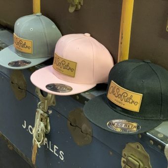 Kids Brown Leather Rectangle Patch Snapback (Black/Grey/Pink) - Image 5