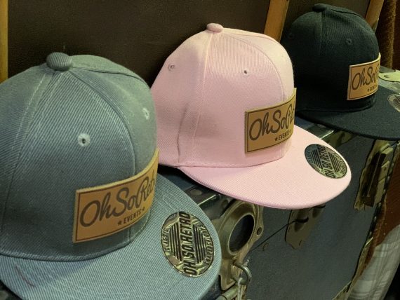 Kids Brown Leather Rectangle Patch Snapback (Black/Grey/Pink) - Image 6
