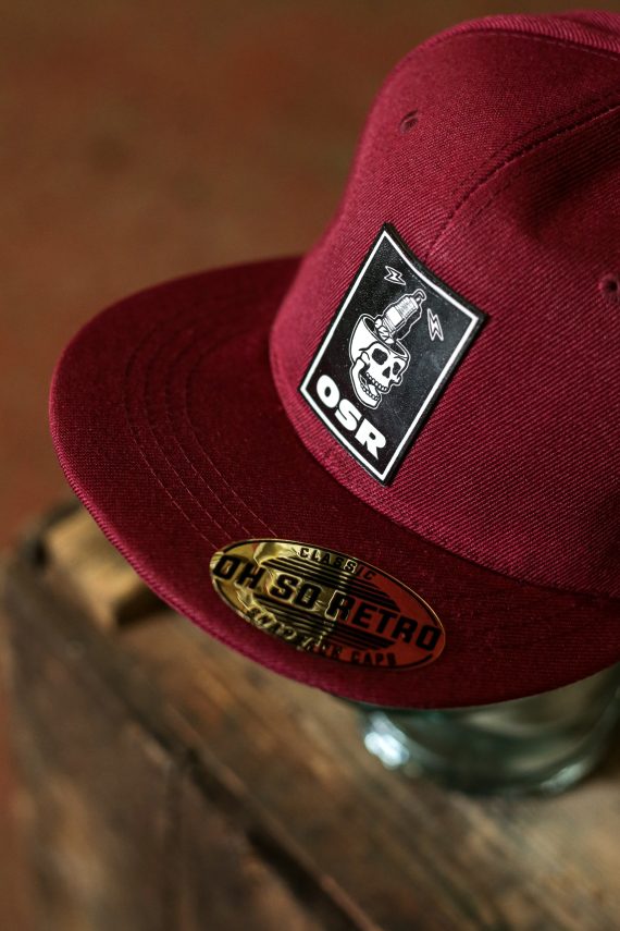 Skull Spark Plug Patch Snapback (Burgundy or Grey) - Image 2
