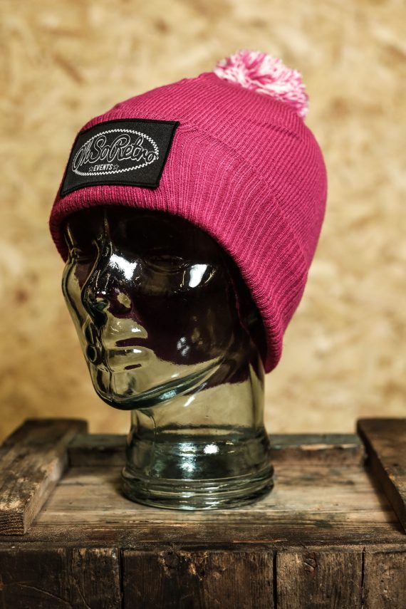 Kids Patch Bobble Hat Beanie (Red, Pink or Navy)