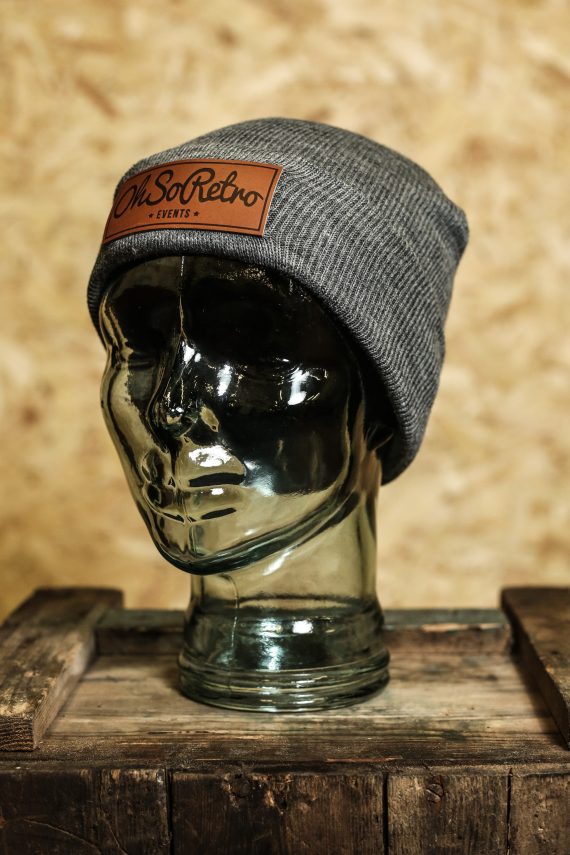 Kids Brown Rectangle Leather Patch Beanie (Blue or Grey) - Image 2
